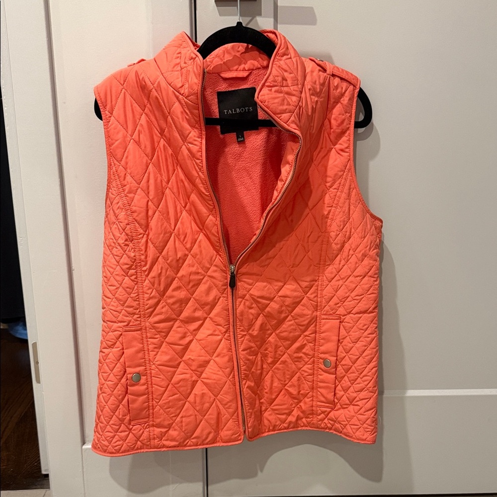 Talbots Quilted Zip Vest - Coral Orange